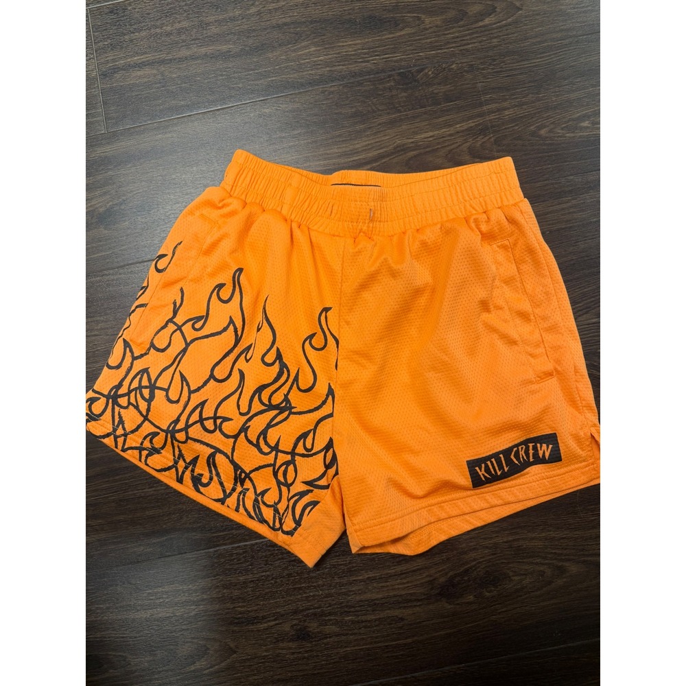 Kill crew Orange Flame Mesh Athletic Shorts Size S Streetwear Y2k